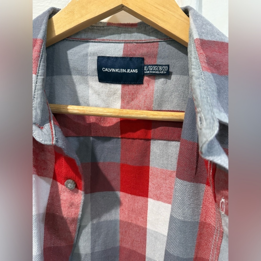 Calvin Klein Jeans Red and Gray Plaid Shirt - Picture 3 of 4